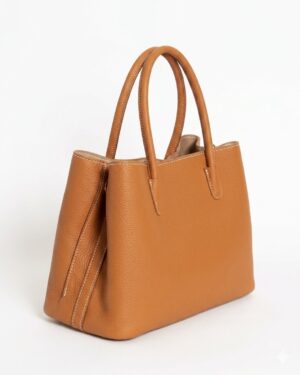 Structured Tan Pebbled Handbag